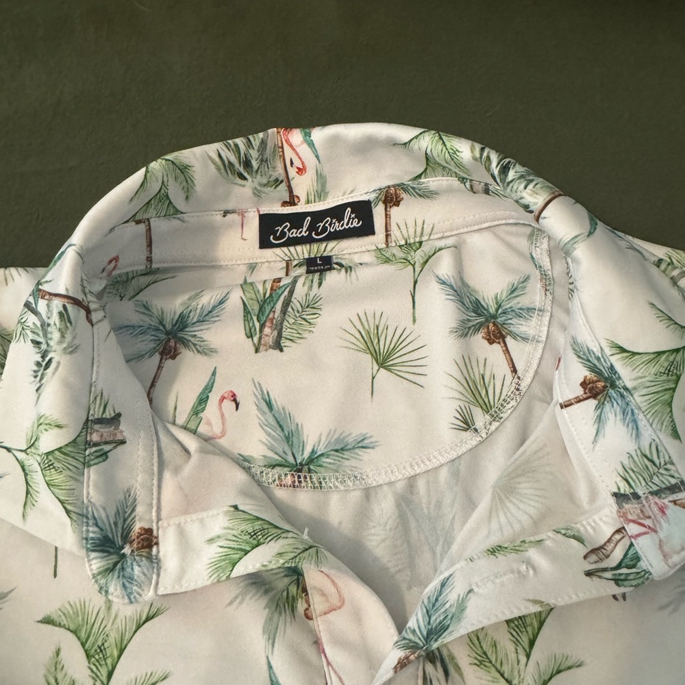Bad Birdie Men's Flamingo and Palm Print Shirt - White and Green
